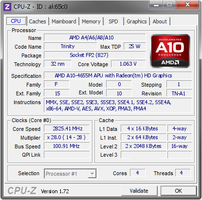 screenshot of CPU-Z validation for Dump [ak65c0] - Submitted by  DAN  - 2015-05-14 09:05:38