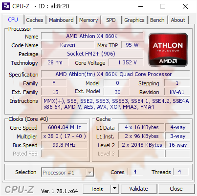 screenshot of CPU-Z validation for Dump [ak8r20] - Submitted by  PANDUPRAKARSA  - 2017-07-09 09:39:39