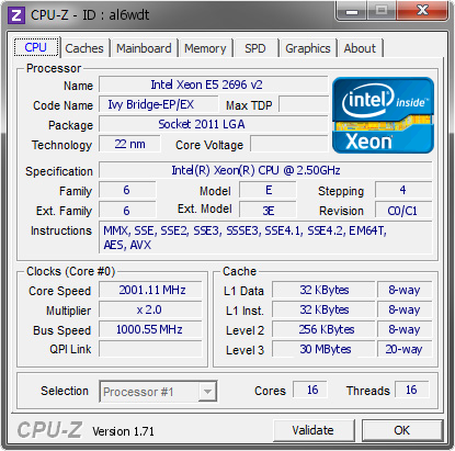 screenshot of CPU-Z validation for Dump [al6wdt] - Submitted by  INSTANCE-1  - 2014-12-06 05:12:01