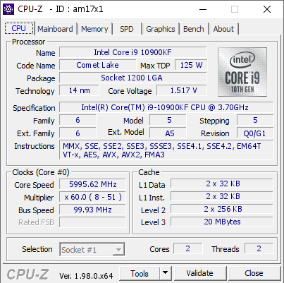 screenshot of CPU-Z validation for Dump [am17x1] - Submitted by  vasko  - 2021-11-30 18:35:50