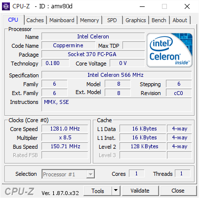 screenshot of CPU-Z validation for Dump [amv80d] - Submitted by  GRIFF  - 2019-04-20 13:52:09