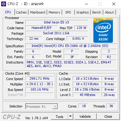 screenshot of CPU-Z validation for Dump [anazw9] - Submitted by  Anonymous  - 2017-02-01 15:08:14