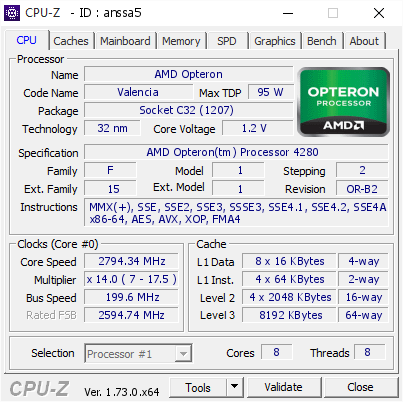 screenshot of CPU-Z validation for Dump [anssa5] - Submitted by  VIRTUALSERV  - 2015-10-04 04:46:59