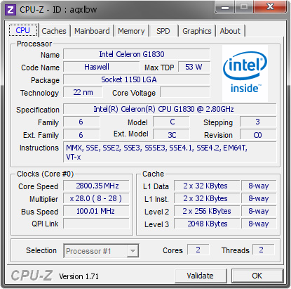 screenshot of CPU-Z validation for Dump [aqxlbw] - Submitted by  673AD332FF1E42C  - 2015-02-07 07:02:51