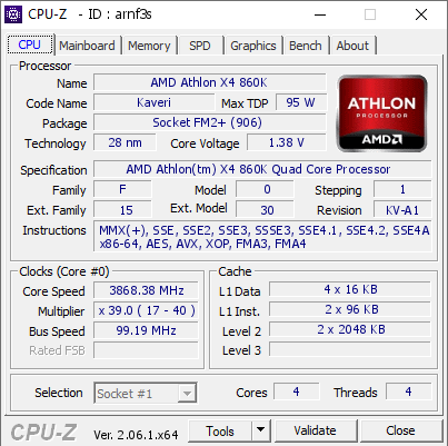 screenshot of CPU-Z validation for Dump [arnf3s] - Submitted by  DESKTOP-NRERCFH  - 2023-08-02 05:08:26