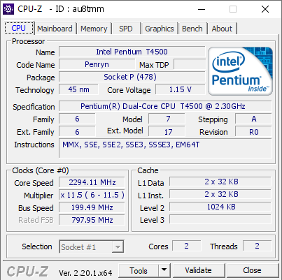 screenshot of CPU-Z validation for Dump [au8tmm] - Submitted by  Anonymous  - 2026-06-04 07:06:09