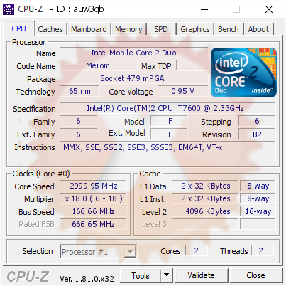 screenshot of CPU-Z validation for Dump [auw3qb] - Submitted by  VAIO  - 2017-10-21 09:36:52