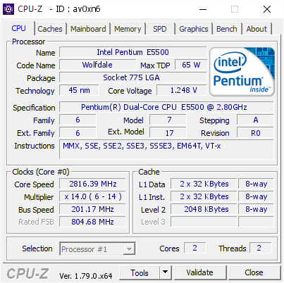 screenshot of CPU-Z validation for Dump [av0xn6] - Submitted by  NEVADA  - 2017-05-13 18:17:58