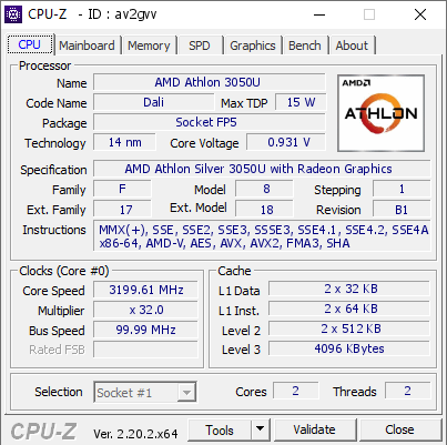 screenshot of CPU-Z validation for Dump [av2gvv] - Submitted by  LAPTOP-DMQK981R  - 2026-08-31 07:01:30