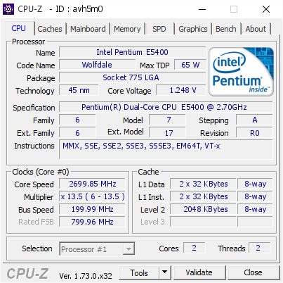 Pentium e5400 2.7ghz