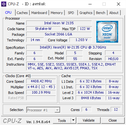 screenshot of CPU-Z validation for Dump [avmkek] - Submitted by  PC-20  - 2020-11-30 14:28:59