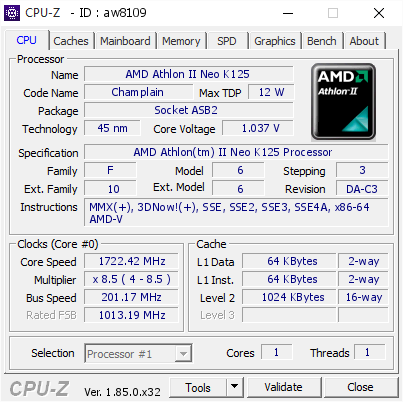 screenshot of CPU-Z validation for Dump [aw8109] - Submitted by  LATIIFOU-PC  - 2018-08-05 02:31:15