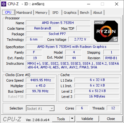 screenshot of CPU-Z validation for Dump [aw8arq] - Submitted by  BINGO  - 2023-12-08 06:18:29