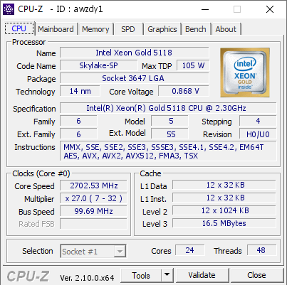 screenshot of CPU-Z validation for Dump [awzdy1] - Submitted by  Anonymous  - 2024-08-26 10:38:06