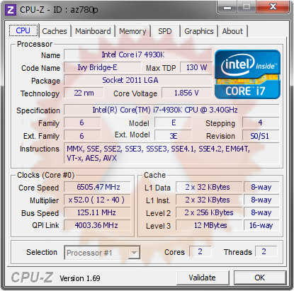 screenshot of CPU-Z validation for Dump [az780p] - Submitted by  ksin  - 2014-04-09 23:04:49