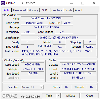 screenshot of CPU-Z validation for Dump [azk22f] - Submitted by  Anonymous  - 2026-03-06 07:43:41