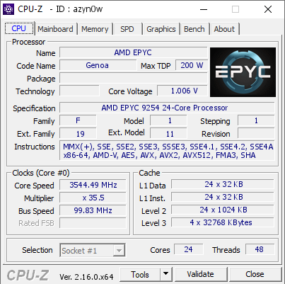 screenshot of CPU-Z validation for Dump [azyn0w] - Submitted by  Anonymous  - 2025-08-04 15:58:35