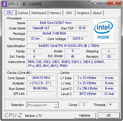 screenshot of CPU-Z validation for Dump [b1vhk5] - Submitted by  ZVERSKAJA-ÏÊ  - 2015-05-20 12:05:14