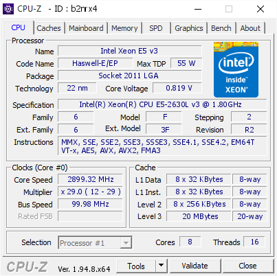 screenshot of CPU-Z validation for Dump [b2nrx4] - Submitted by  Anonymous  - 2020-11-21 08:44:37