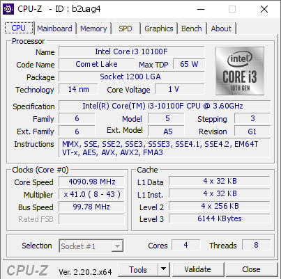 screenshot of CPU-Z validation for Dump [b2uag4] - Submitted by  Anonymous  - 2026-06-23 14:27:10