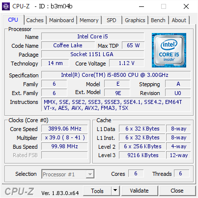 screenshot of CPU-Z validation for Dump [b3m04b] - Submitted by  Anonymous  - 2018-03-13 12:20:17