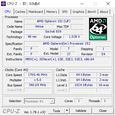 screenshot of CPU-Z validation for Dump [b3qfpt] - Submitted by  Sparks.nl  - 2024-03-25 20:42:41