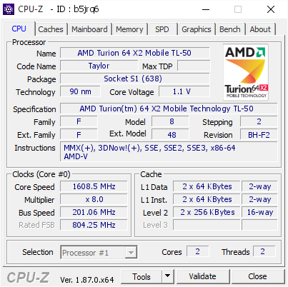 screenshot of CPU-Z validation for Dump [b5jrq6] - Submitted by  Anonymous  - 2019-01-25 14:55:53