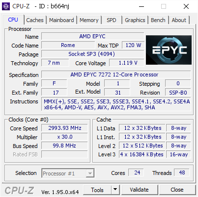 screenshot of CPU-Z validation for Dump [b664nj] - Submitted by  SERVER6417  - 2021-04-27 10:43:54