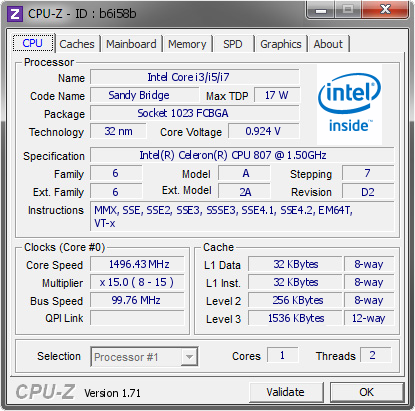 screenshot of CPU-Z validation for Dump [b6i58b] - Submitted by  RAHUL  - 2014-11-20 06:11:28