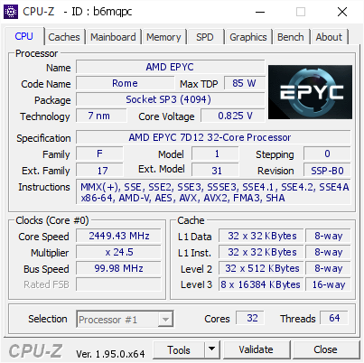 screenshot of CPU-Z validation for Dump [b6mqpc] - Submitted by  Anonymous  - 2021-03-06 15:13:11