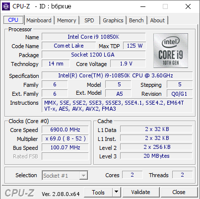 screenshot of CPU-Z validation for Dump [b6pxue] - Submitted by  Dreadzone  - 2024-01-21 13:59:49