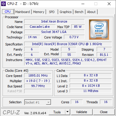 screenshot of CPU-Z validation for Dump [b7trlz] - Submitted by  Anonymous  - 2024-05-21 18:38:13