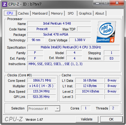 screenshot of CPU-Z validation for Dump [b7tvv7] - Submitted by  PARTICUL-D2B27F  - 2013-10-27 09:10:55