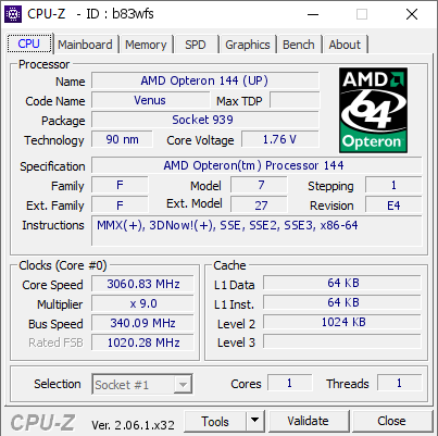 screenshot of CPU-Z validation for Dump [b83wfs] - Submitted by  cbjaust  - 2023-09-10 09:25:04