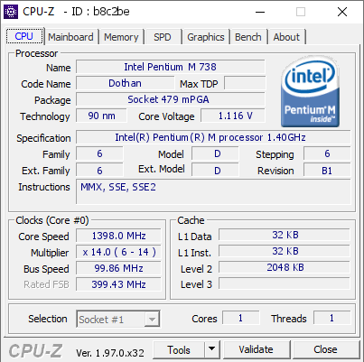 screenshot of CPU-Z validation for Dump [b8c2be] - Submitted by  LATITUDEX300  - 2021-09-06 21:56:15