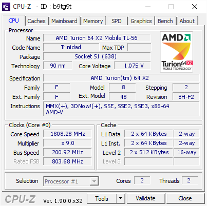 screenshot of CPU-Z validation for Dump [b9tg9t] - Submitted by  YUDA-PC  - 2019-10-09 07:30:42