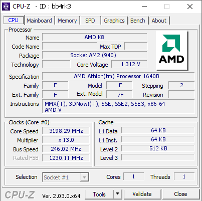 screenshot of CPU-Z validation for Dump [bb4rk3] - Submitted by  Speedy22  - 2022-12-16 09:08:15