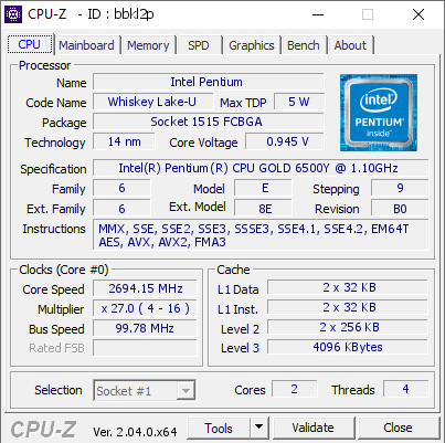 screenshot of CPU-Z validation for Dump [bbkl2p] - Submitted by  Anonymous  - 2023-02-16 23:27:36