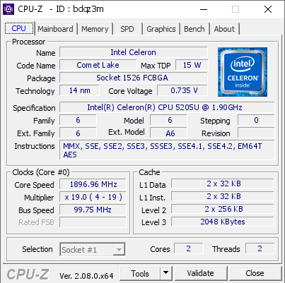 screenshot of CPU-Z validation for Dump [bdqz3m] - Submitted by  NOTEBOOK-LUCAS  - 2023-12-31 02:38:53