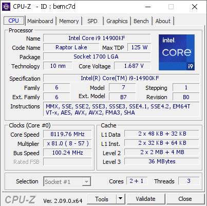 screenshot of CPU-Z validation for Dump [bemc7d] - Submitted by  StingerYar  - 2024-06-14 22:22:12