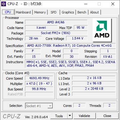 screenshot of CPU-Z validation for Dump [bf23dk] - Submitted by  陈律州  - 2024-07-13 14:11:02