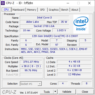 screenshot of CPU-Z validation for Dump [bf5pbs] - Submitted by  ERSATZ  - 2022-02-03 13:56:29
