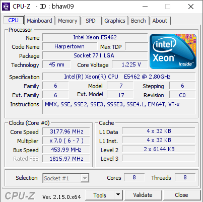 screenshot of CPU-Z validation for Dump [bhaw09] - Submitted by  DESKTOP-MCKQB5S  - 2025-07-31 22:09:15