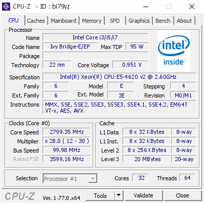 screenshot of CPU-Z validation for Dump [bi79yz] - Submitted by  Anonymous  - 2016-11-15 20:35:53