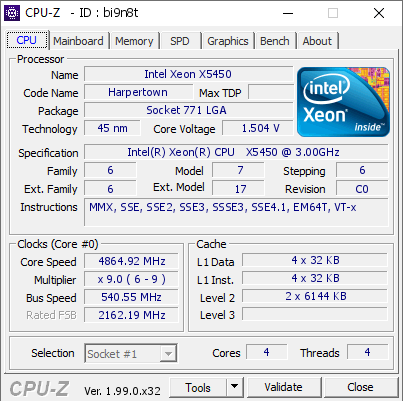 screenshot of CPU-Z validation for Dump [bi9n8t] - Submitted by  C.M.P  - 2022-04-08 15:27:04