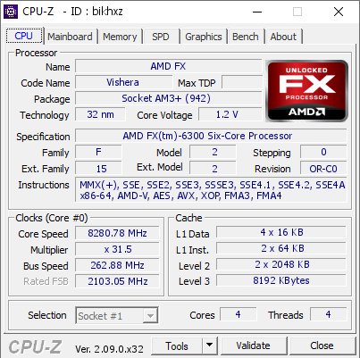 screenshot of CPU-Z validation for Dump [bikhxz] - Submitted by  unityofsaints  - 2024-10-30 00:20:45