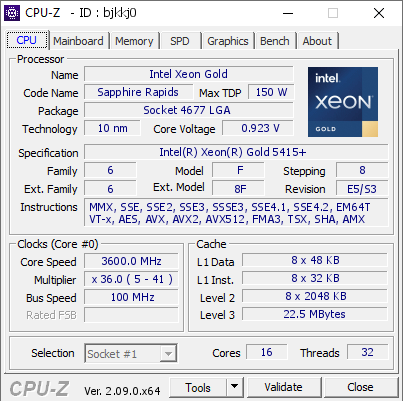 screenshot of CPU-Z validation for Dump [bjkkj0] - Submitted by  Anonymous  - 2024-06-28 14:49:16