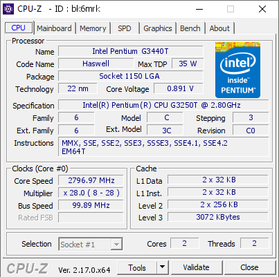 screenshot of CPU-Z validation for Dump [bk6mrk] - Submitted by  DESKTOP-68L7TA8  - 2026-09-18 19:20:11