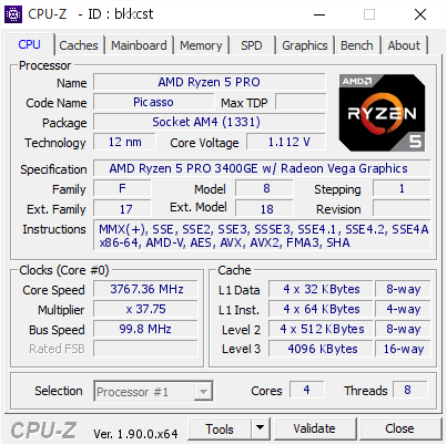 screenshot of CPU-Z validation for Dump [bkkcst] - Submitted by  Anonymous  - 2019-10-20 02:51:26