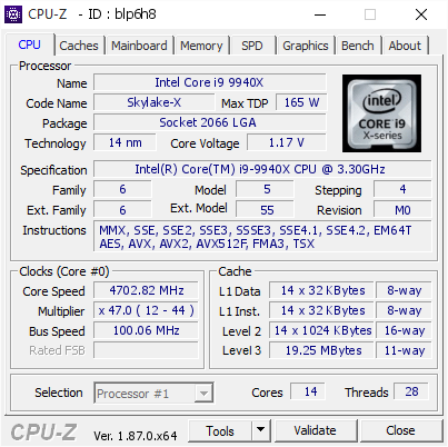 screenshot of CPU-Z validation for Dump [blp6h8] - Submitted by  Anonymous  - 2019-01-02 09:30:26